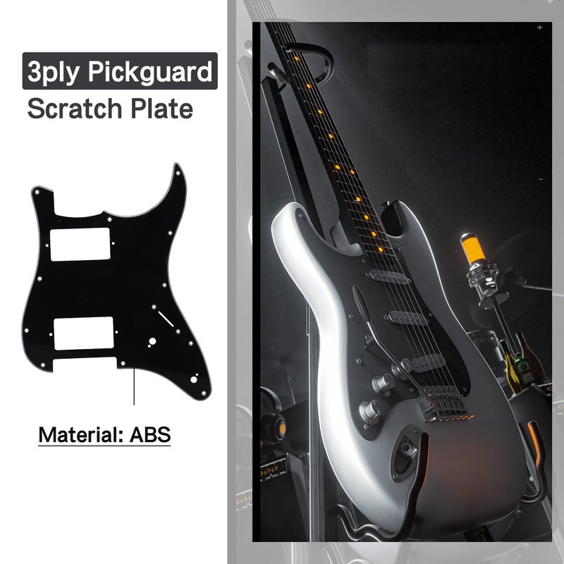 Bstinay 11 Hole Guitar Strat Pickguard HH Humbucker Standard Modern Style Pickguard Scratchplate 3Ply Black - Image 5